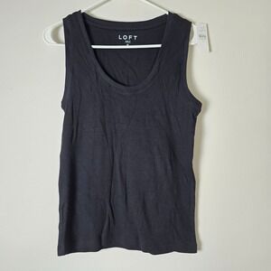 LOFT Tank Top Womens Medium Black Ribbed NWT